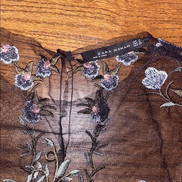 Zara embroidered sheer short sleeve top - Picture 4 of 5